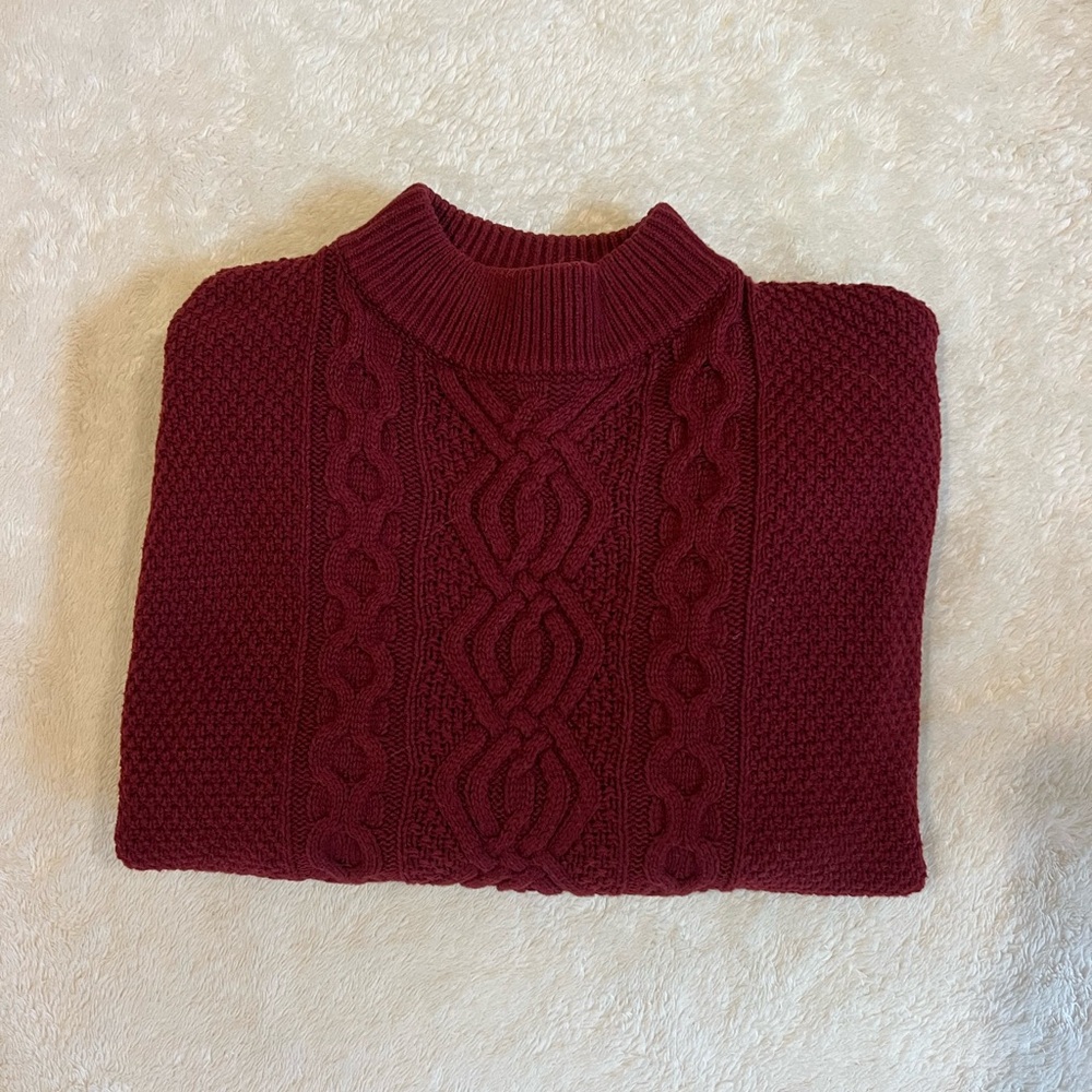 Urban Outfitters Burgundy Cable Knit Mock-neck Sweater